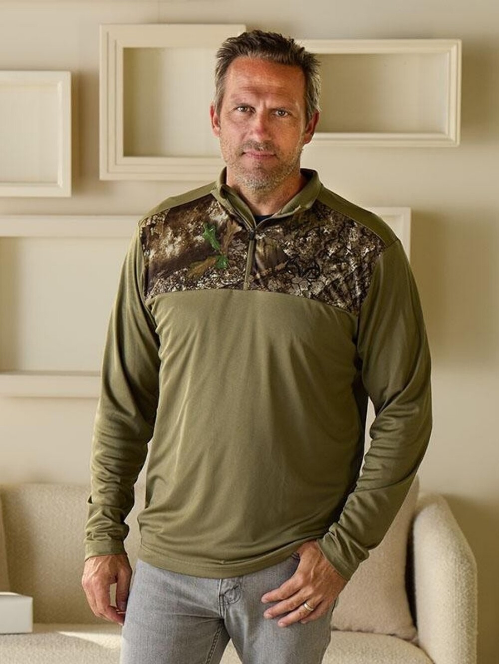 Realtree Lodge Performance Polyester Green Quarter Zip Sz Large